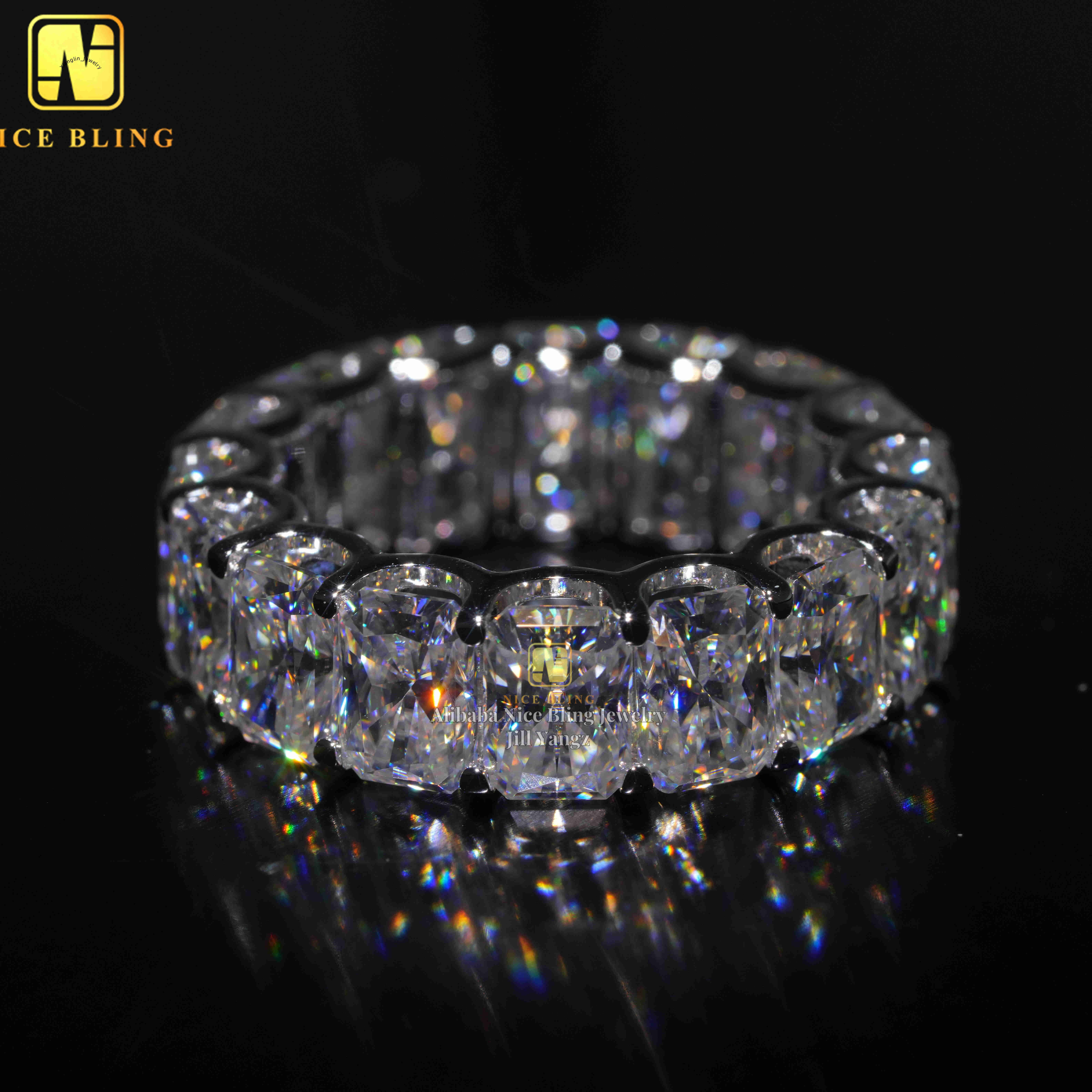 Radiant Cut Emerald Infinity Ring Band Ring Collection Real Gold Plated Jewelry Moissanite 925 Rings Unisex Hip Hop Fine Jewelry