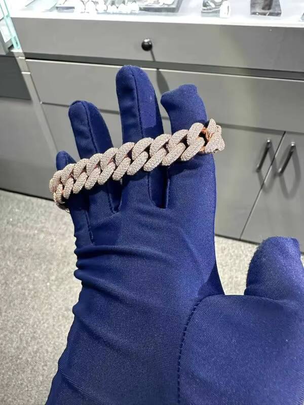 Hot Selling Highend Popular VVS Moissanite 925 Sterling Silver Bracelet 16MM 8inch Plated with Rose Gold