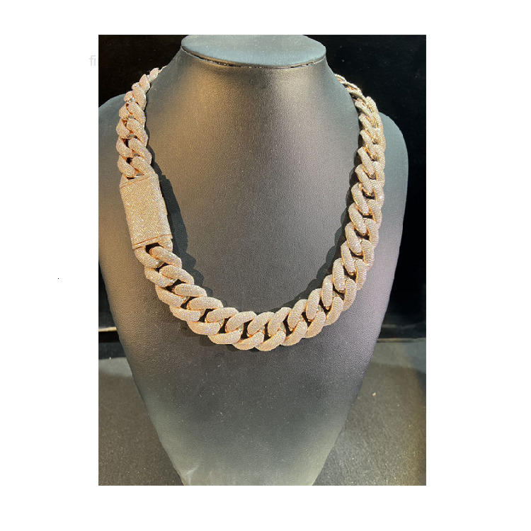 Merchant Direct Sales High Quality Popular Vvs Moissanite 925 Pure Silver 30mm 24 Inch Cuban Rose Gold Necklace