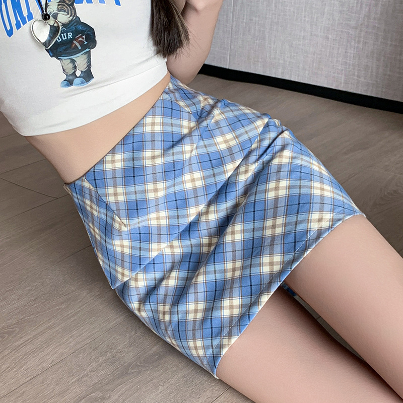 DDG27020 New Retro Plaid Skirt Small High Waist Women's Hip Skirt