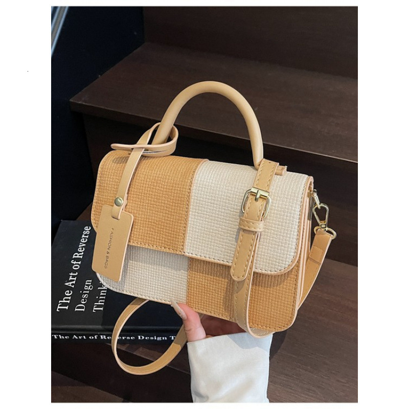 2025 autumn new niche design color blocked light luxury versatile elegant small square bag women's shoulder bag bag designer bag