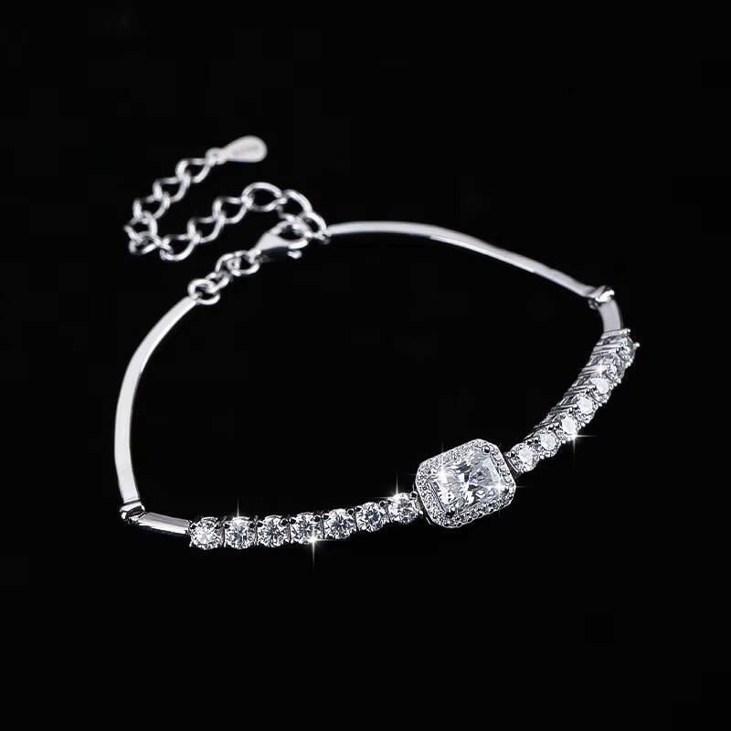 Wholesale S925 Sterling Silver 24CT Radiant Cut Moissanite Adjustable Bracelet for Women Fine Jewelry