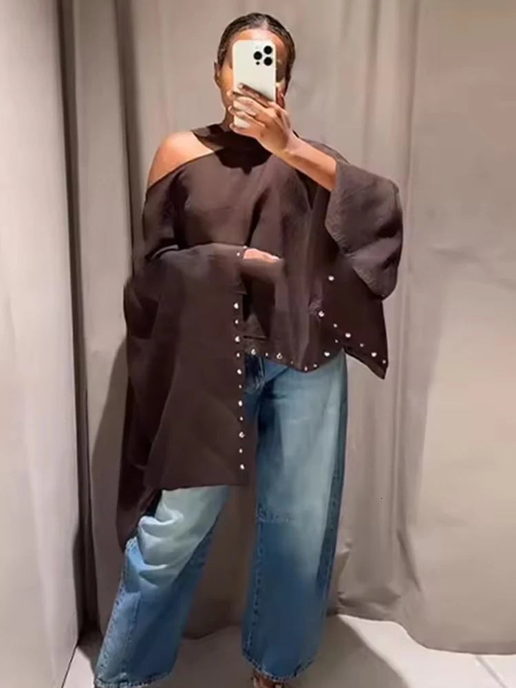 TRAF Womens Loose Cropped Cloak Jackets for Women Summer Rivet Scarf In Cape Coats And Holiday Casual Poncho 250906