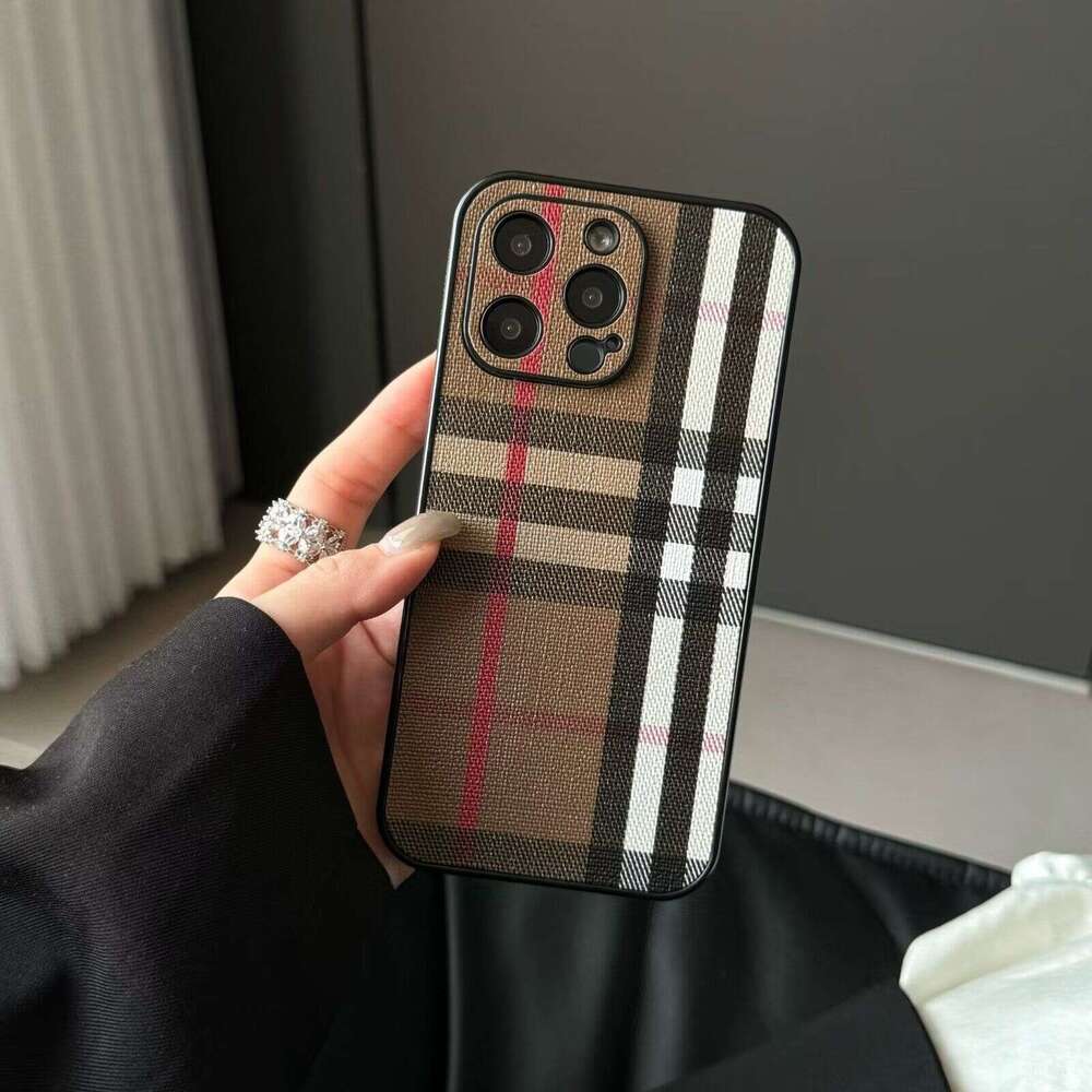 DHgargets Compatible with Apple 16 Pro MAX Phone Case 15/14 Striped Plaid 13 Niche High-end 12 Side Sticker Leather