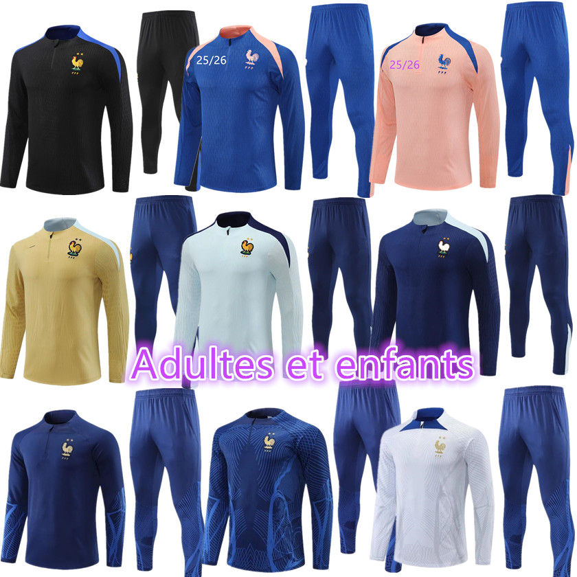 24 25 26 french tracksuit kids kit set EURO cup mbappe survetement football jogging Equipe de 2025 2026 soccer training suit 2026 child boy set long sleeve