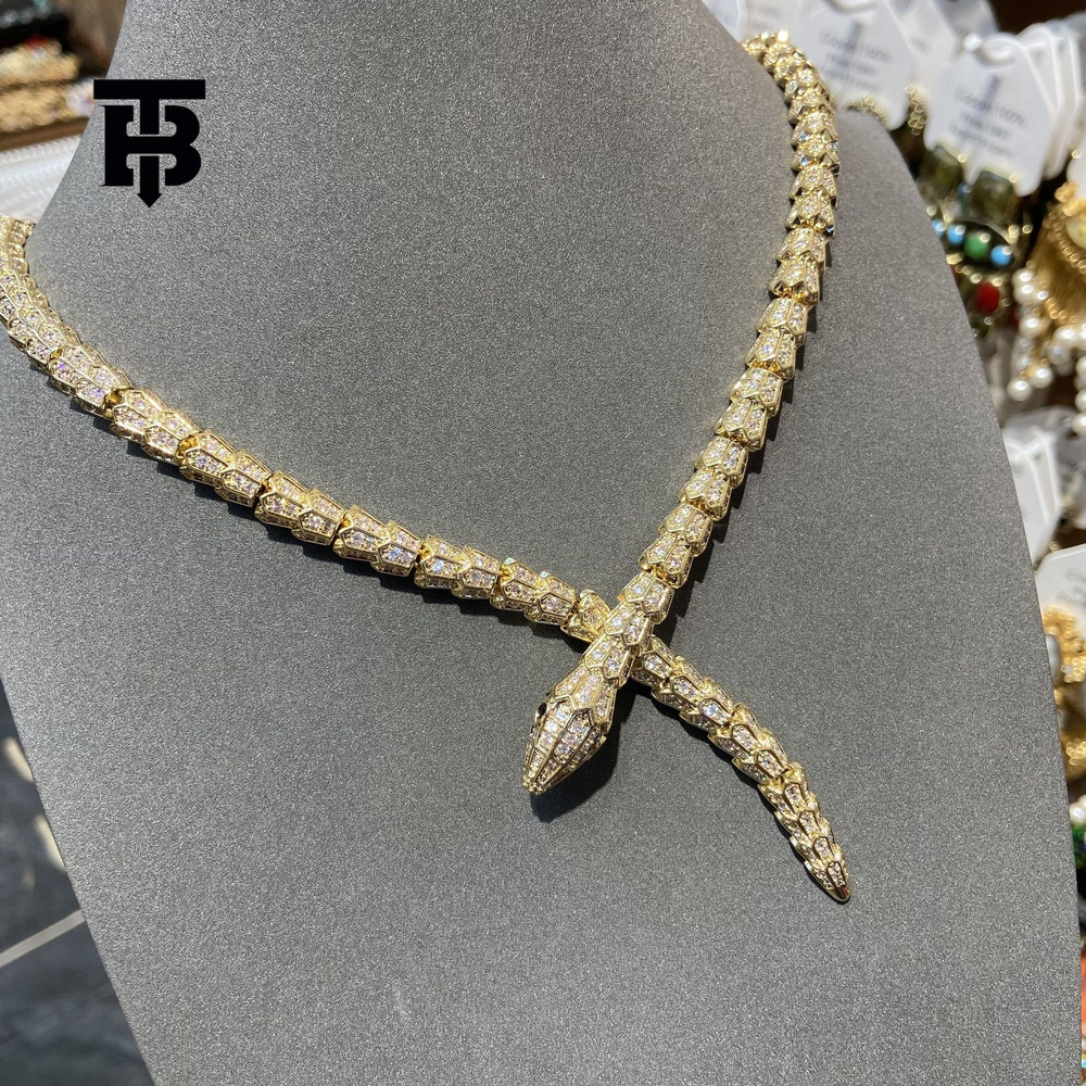 TB BHULAMTE Designer All Diamond Luxury Women's Snake Shaped Jewelry Snake Bone Necklace Gold-plated Chain Super Shiny Light Luxury High-end Accessories