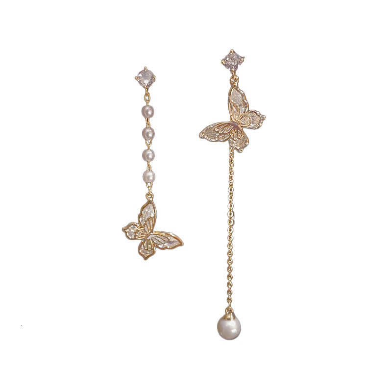 Luxury Brand Designer Jewelry Light Luxury Exquisite Fashion Socialite Style Asymmetric Butterfly Tassel Earrings Niche Design Sense Elegant Versatile