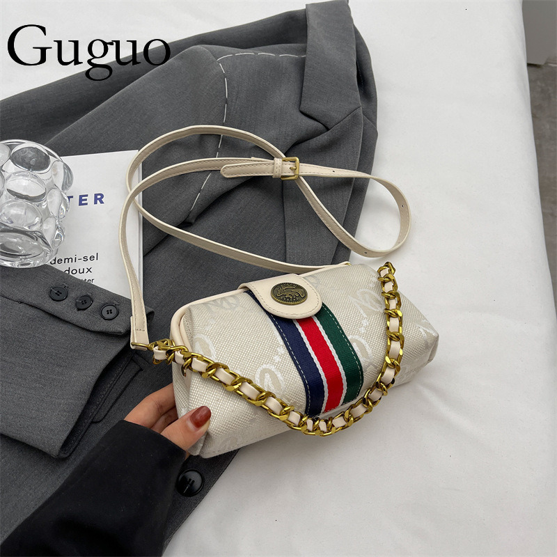 Guguo Free Shipping New High-end Shopping Women's Striped European And American Retro Classic Chain Underarm Shoulder Crossbody Bag Trend Z260124