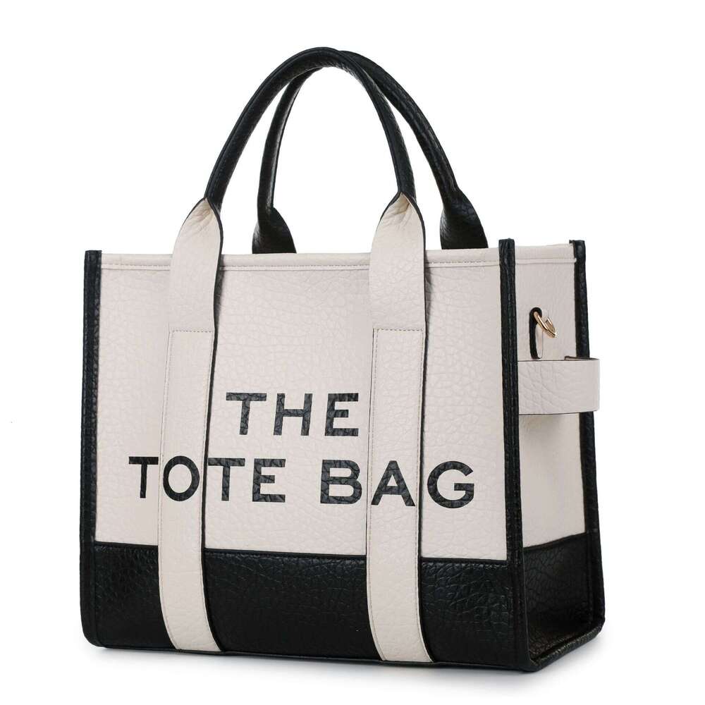 Two-tone PU Letter Tote Fashion Versatile Women's Shoulder Crossbody Bag Outdoor Handbag