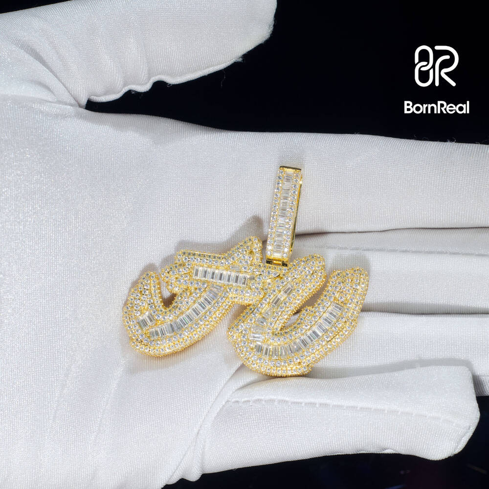 Custom Pass Diamond Tester Iced Out Certificate 10K 14K Karat Real Gold Vvs Moissanite Letter Name Necklaces Diamond Pendant