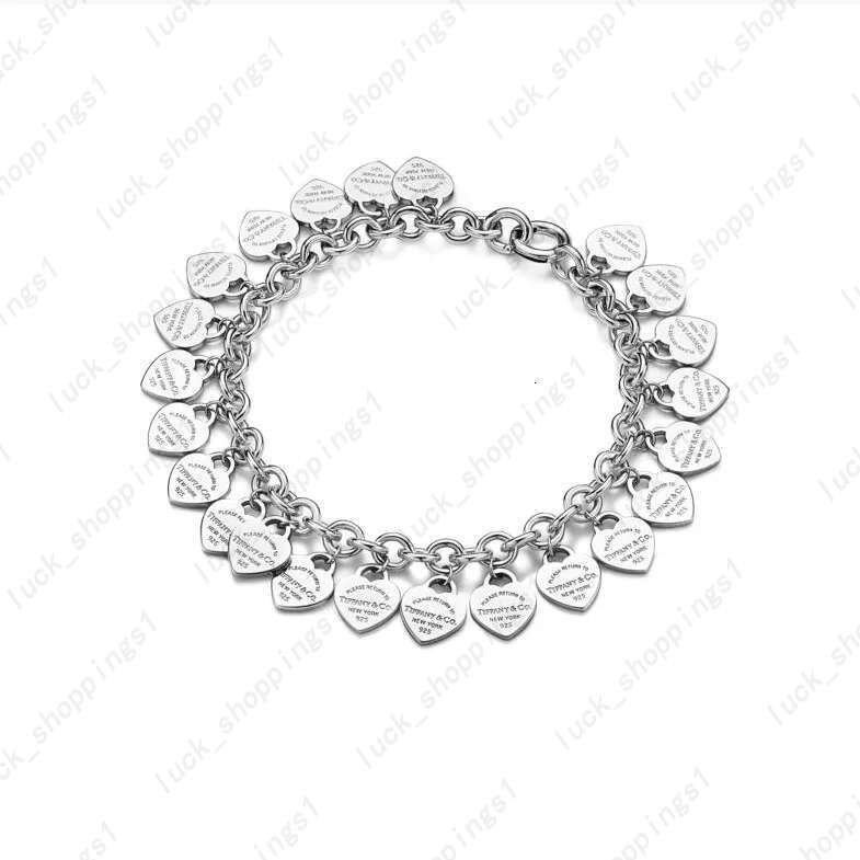 Sterling Sier Multi-heart Tag Heart Charm Bracelet Jewelry Gift For Women 1