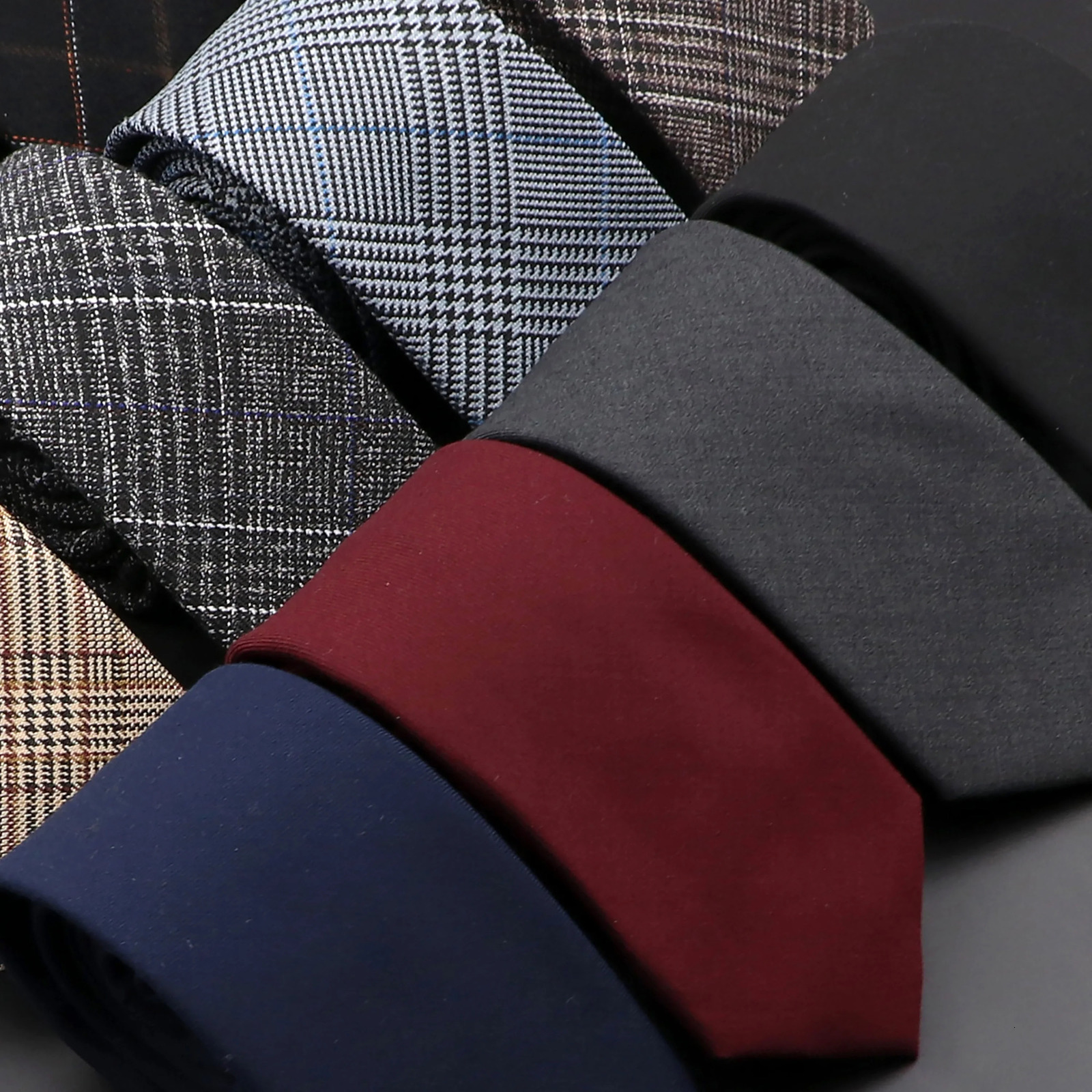 Mens Ties 6cm Classic Cotton Handmade Skinny Grey Plaid Neckties Striped Narrow Collar Slim Cashmere Casual Tie Accessories Gift 250906