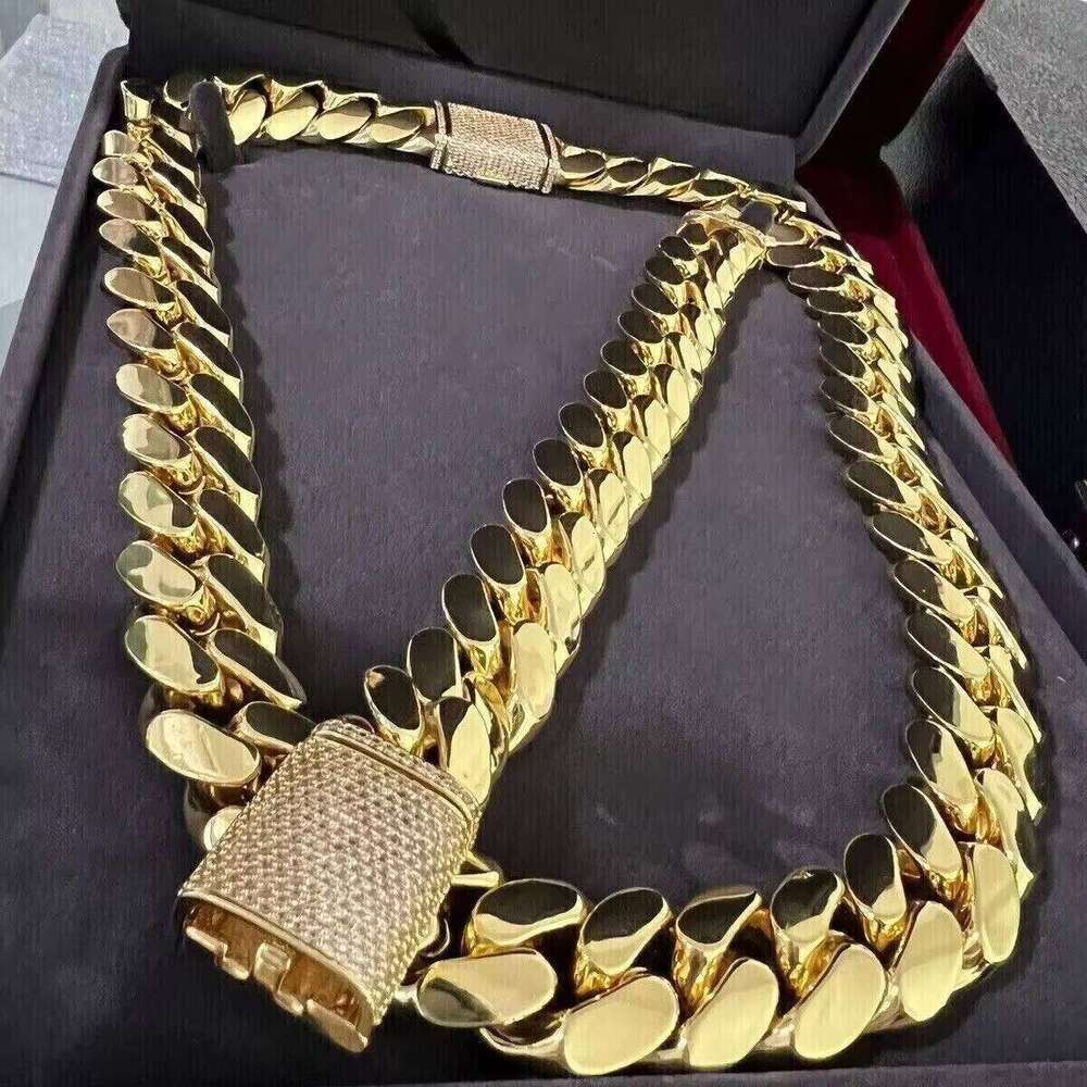 Top designer new Moissanite 14k gold-plated men's necklace Miami Cuban Chain