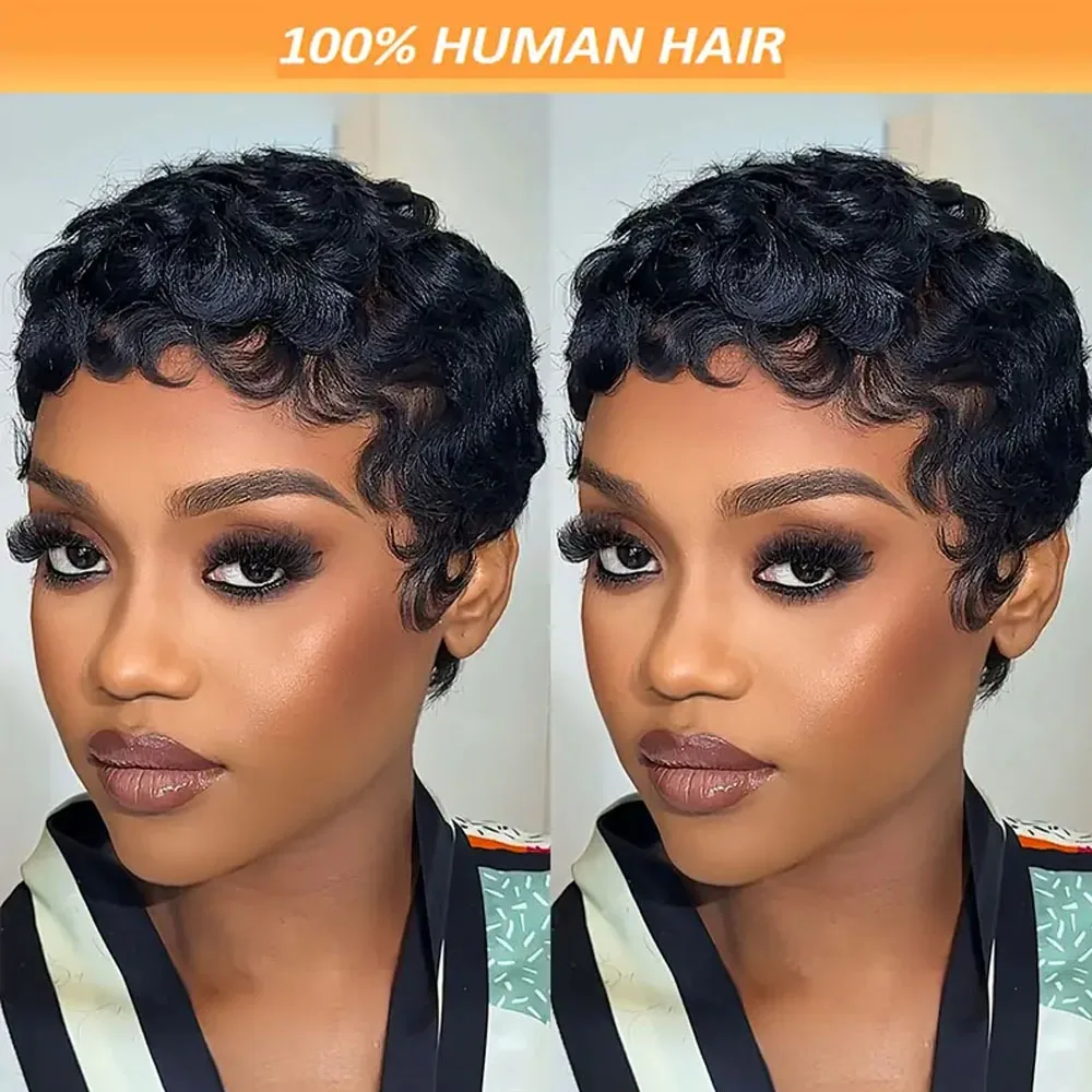 Short Pixie Cut Wig Human Hair Short Bob Wig 100% Human Hair Deep Wave Headband Glueless Wig Full Machine Made Wigs Brazilian Remy Hair For Black Wome