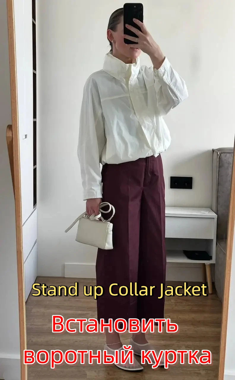 Windproof Stand Collar Hooded Jacket Womens Outdoor Casual Thin Short Coat Spring and Autumn Solid Color up 250906