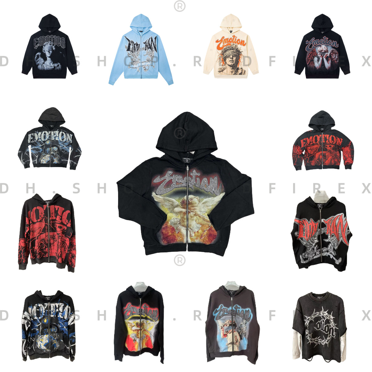 Mixed emotions hoodie American Street Hip-Hop Pure Cotton Highly Reproduced Hooded Sweatshirt mixed emotion shirt men and women Gothic-Graphic Tracksuits 7A