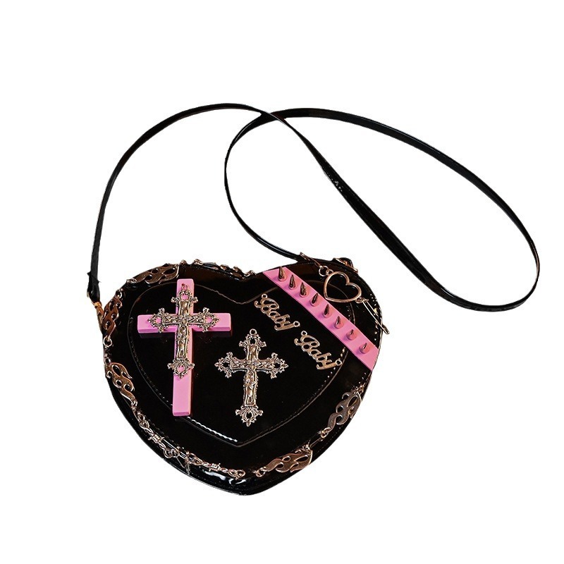 2025 autumn new bag fashion versatile sweet cool spicy girl heart-shaped niche design personality rivet punk women's shoulder bag designer bag