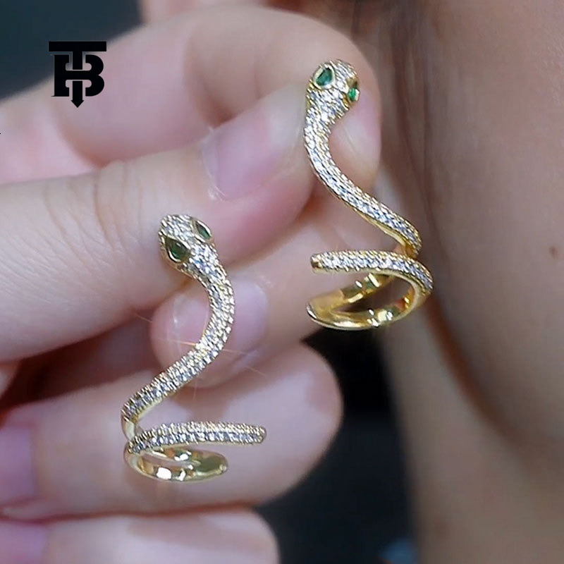 TB BHULAMTE Designer Diamond Studded Sparkling Snake Shaped Earrings For Party Wear Luxurious High-end Accessories Elegant Niche Earrings Jewelry
