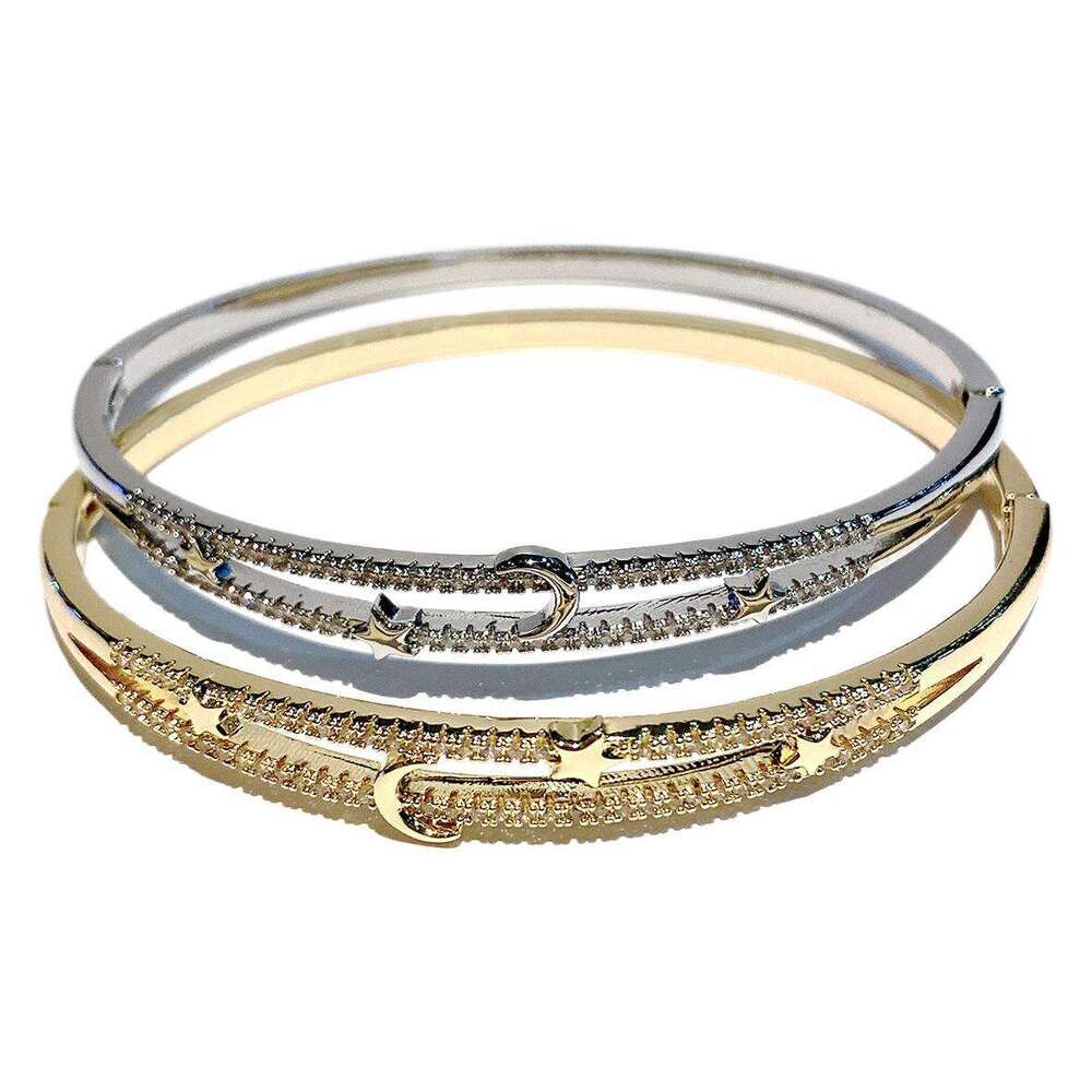 Gold Tone Luxury Jewelry Designer Bracelet For Women Copper Plated 18K Gold Bracelet Full Diamond Zircon Moon Star Single Row Tennis Bracelet Moissani