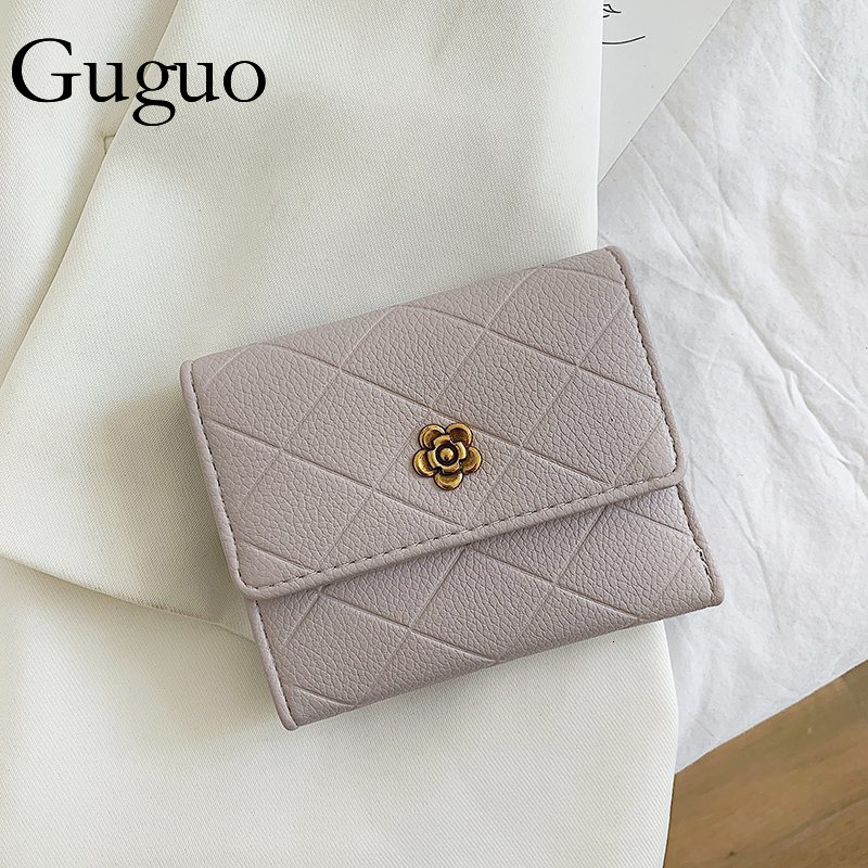 Guguo Free Shipping New Designer Shopping Bag Niche Design High-end Small Diamond Pattern Wallet Multi-card Slot Coin Purse For Women