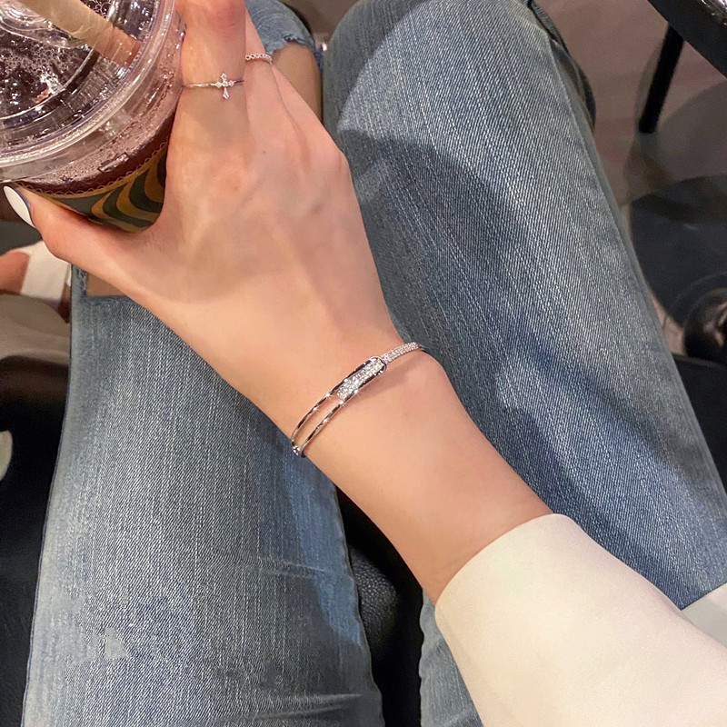 925 Sterling Silver Zirconia Inline Starry Sky Opening Metal Bracelet niche and high-end geometric diamond bracelet Shiny Party Gift Fashion Women Jew - view 7