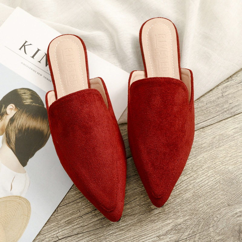 free shipping designer fashionable beautiful trendy Baotou flat-bottomed pointed half-slipper 34-42