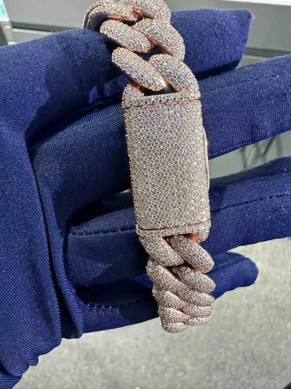 Hot Selling Highend Popular VVS Moissanite 925 Sterling Silver Bracelet 16MM 8inch Plated with Rose Gold