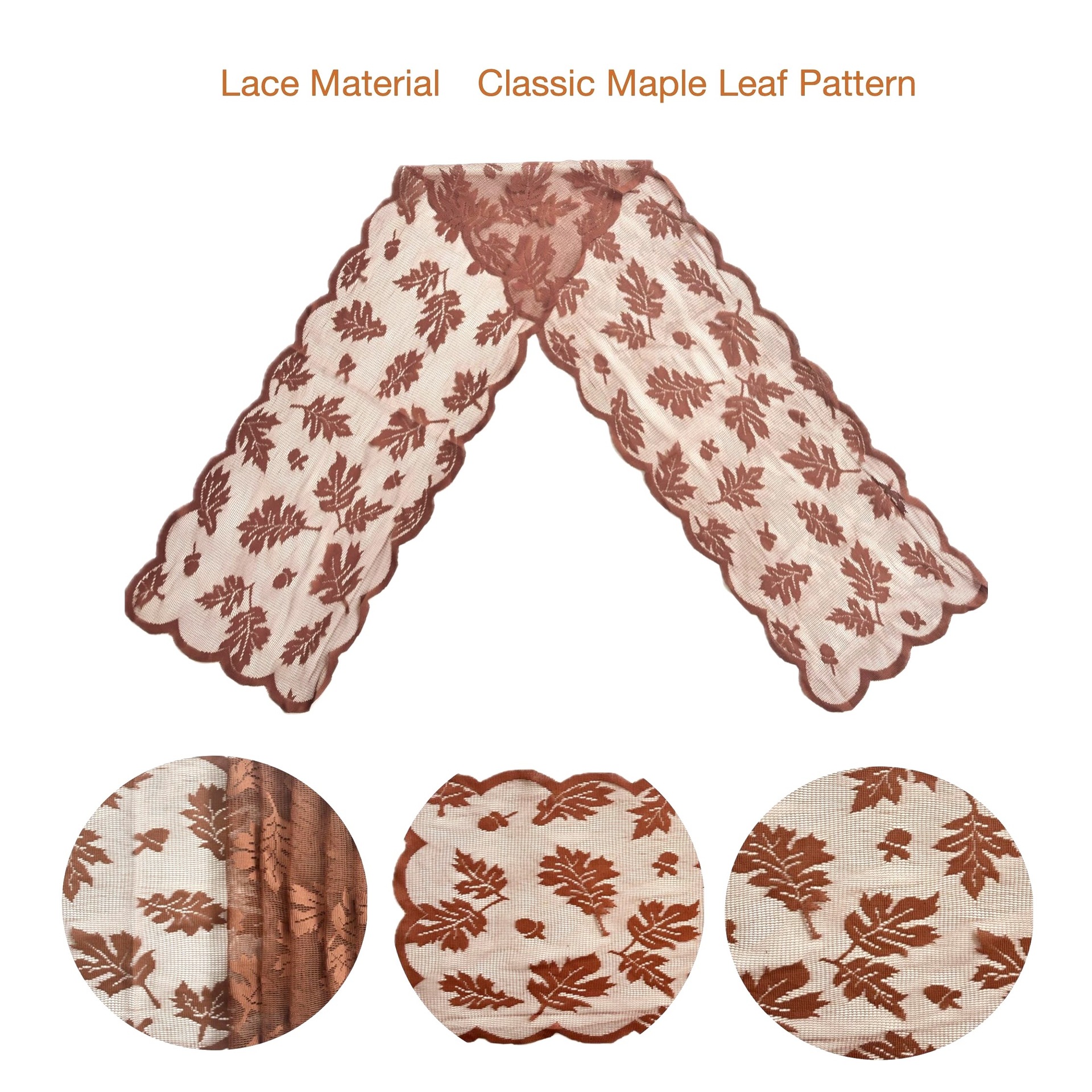 90234 Leaf design table runner, Thanksgiving elegant brown tablecloth, autumn dinner party fire towel, autumn harvest decoration Tablecloth