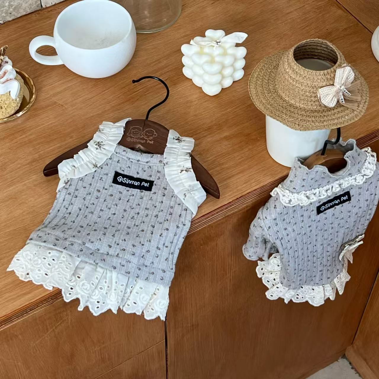 T1151 Pet Knitted Printed Vest Dress Japanese and Korean ins Style Lace Princess Dress