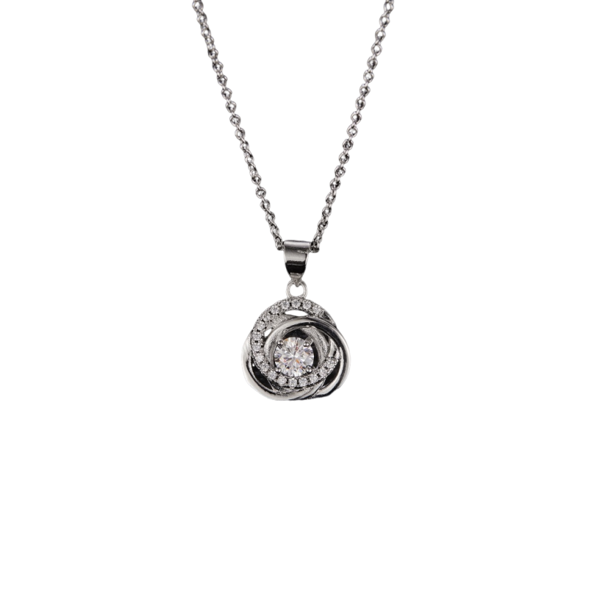 MT 925 Sterling Silver Fashionable CZ Necklace for Women - Circle Windmill Pendant Heart Necklace, Dropshipping Available, Fast & Free Shipping