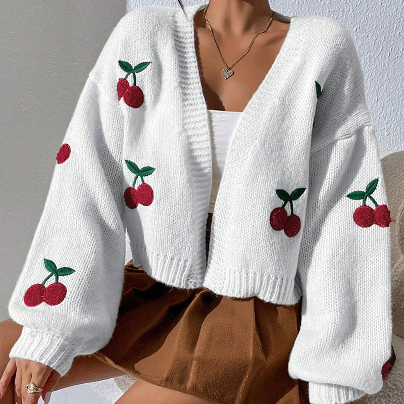 Designer Clothing Women's Cherry Knitted Sweater Jacket