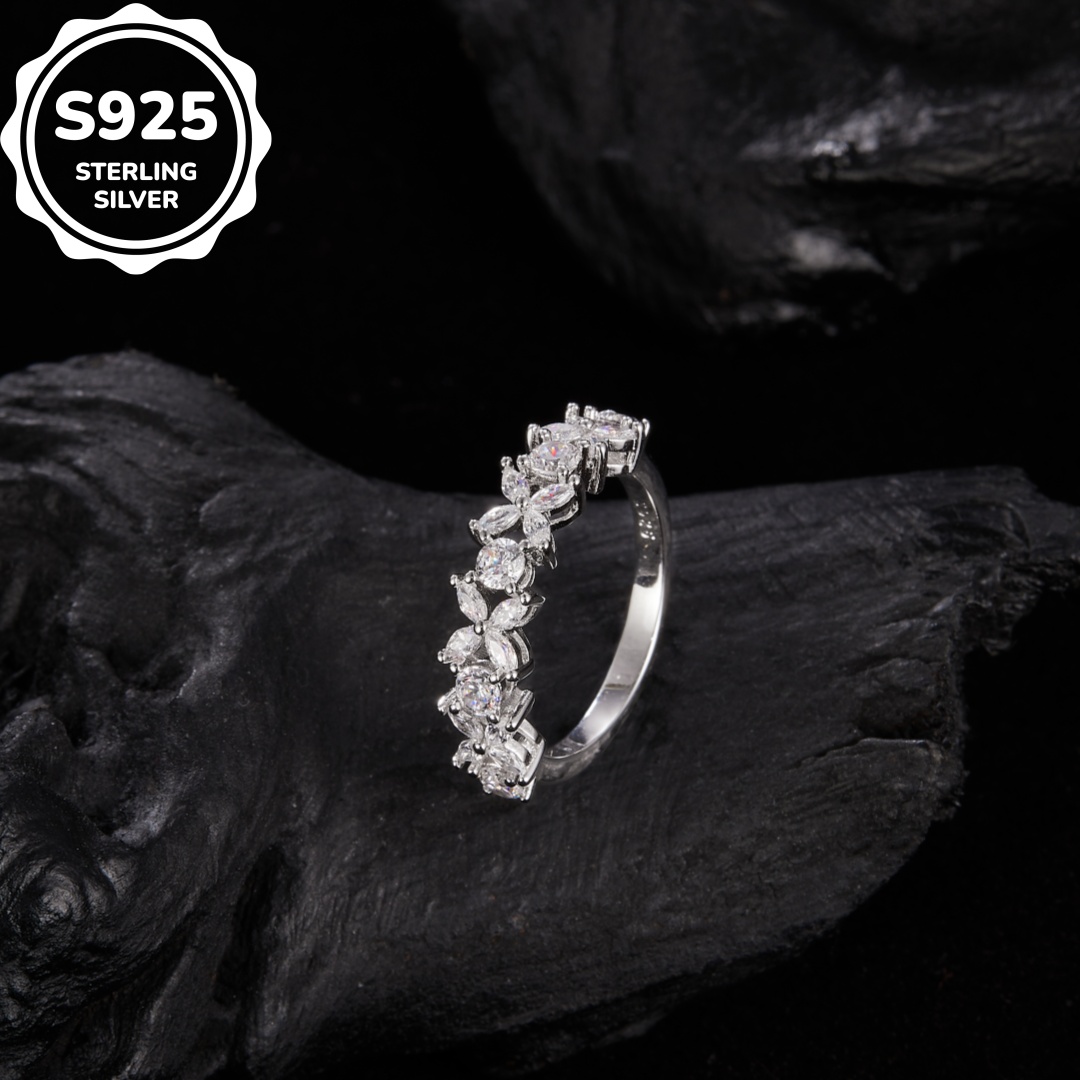MT Elegant four -leaf Wedding Ring 925 Sterling Silver Rhodium-plated Cubic Zirconia Ring, Women's Jewelry, Dropshipping Available, Free Fast Shi