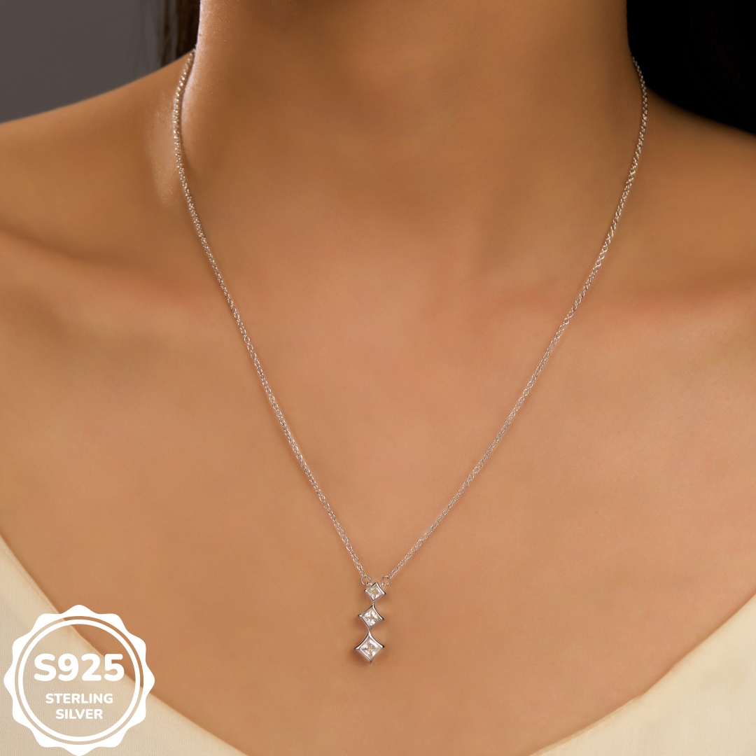 MT 925 Sterling Silver Princess Cut CZ Water Drop Necklace - Premium Women's Jewelry, Dropshipping Available, Fast & Free Shipping