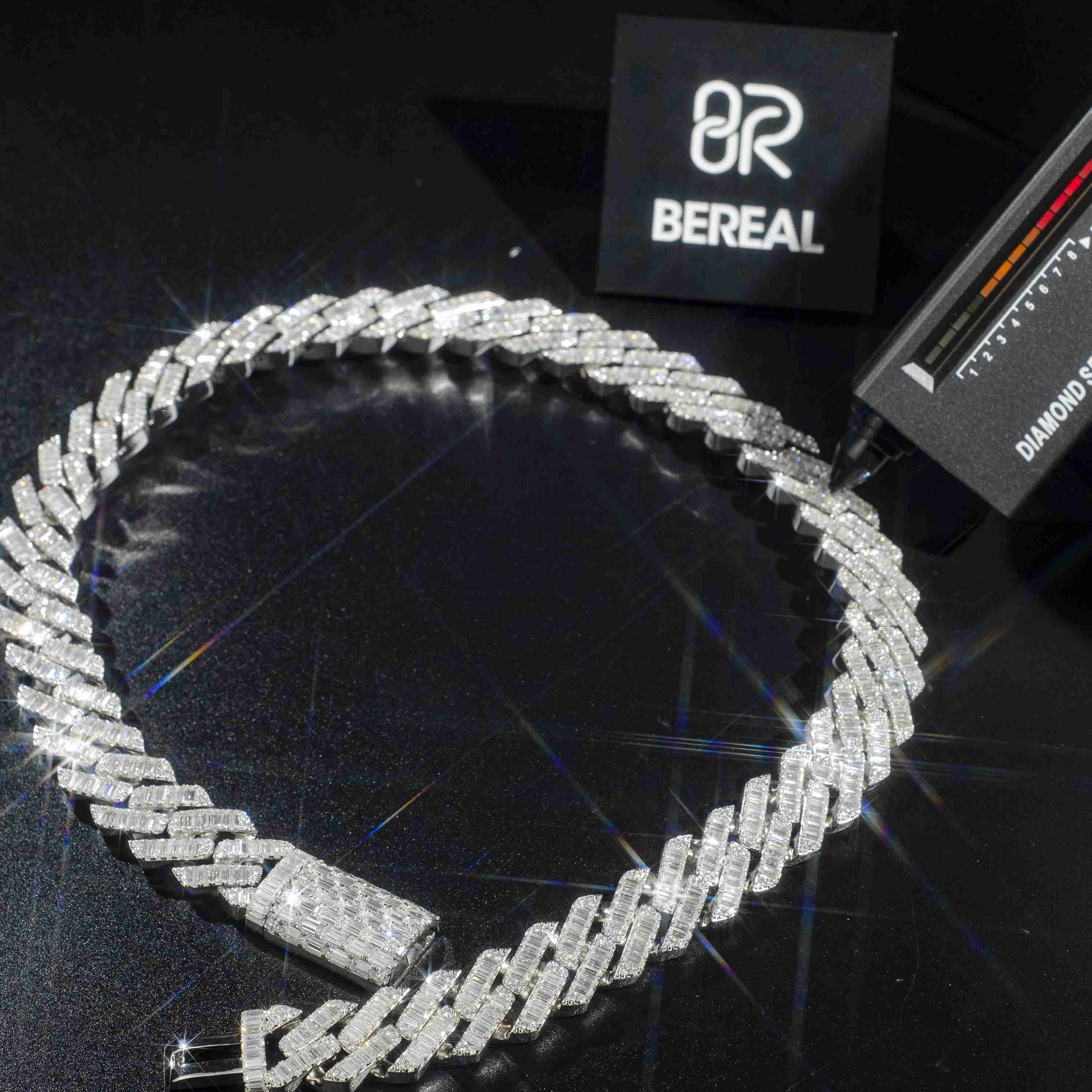 Factory Custom Newest Hip Hop Rapper Luxury Heavy Pass Diamond Tester Emerald Cut VVS Moissanite Cuban Link Chain Bracelet Men