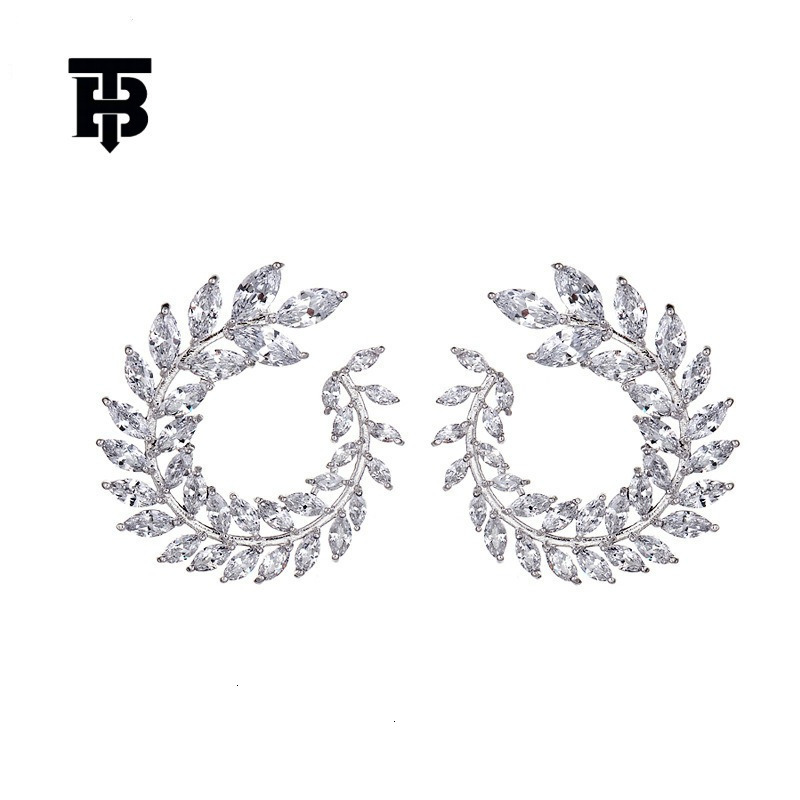 TB BHULAMTE Fashion Designer Creates Sparkling Zircon Olive Branch Shaped Luxury Women's Earrings Jewelry For Daily Wear Exquisite Elegant