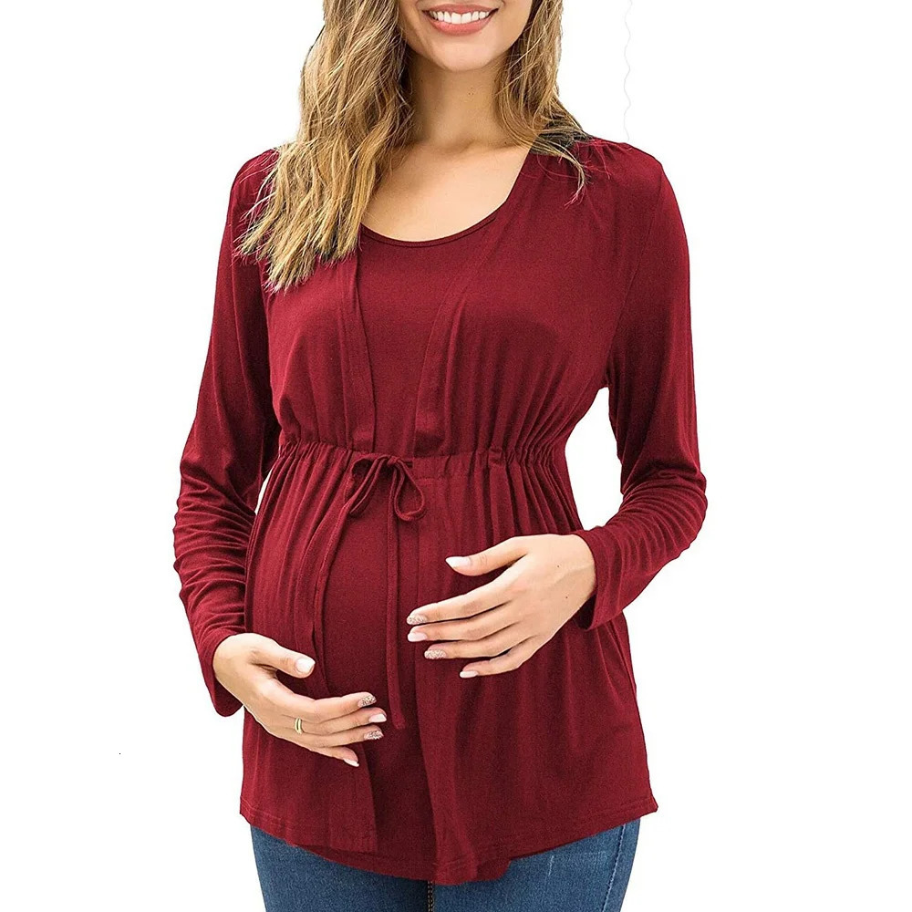 Women Maternity Clothes Long Sleeve Double Layer Nursing Tops Tshirt Breastfeeding Pregnancy Clothes Gestante Roupas 250906