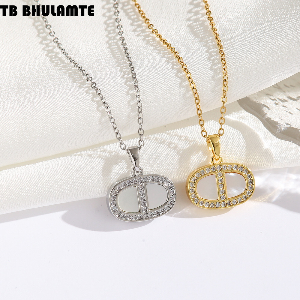 Super Bright Diamond Inlaid With European And American Letters Women's Necklace Designer Fashionable Luxury Popular Pendant High-end Pig Nose Tit