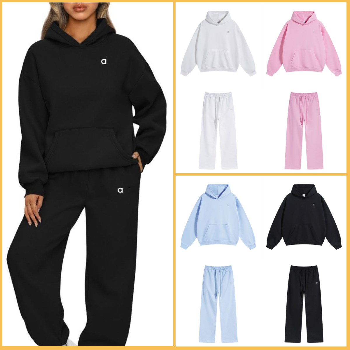 yoga hoodie Yoga Sweatpants Sier 3D Relaxed fit Sport wide leg pants with Drawstring sets Thick and warm top bottom hooded sweatshirt for men track suit 2 piece set