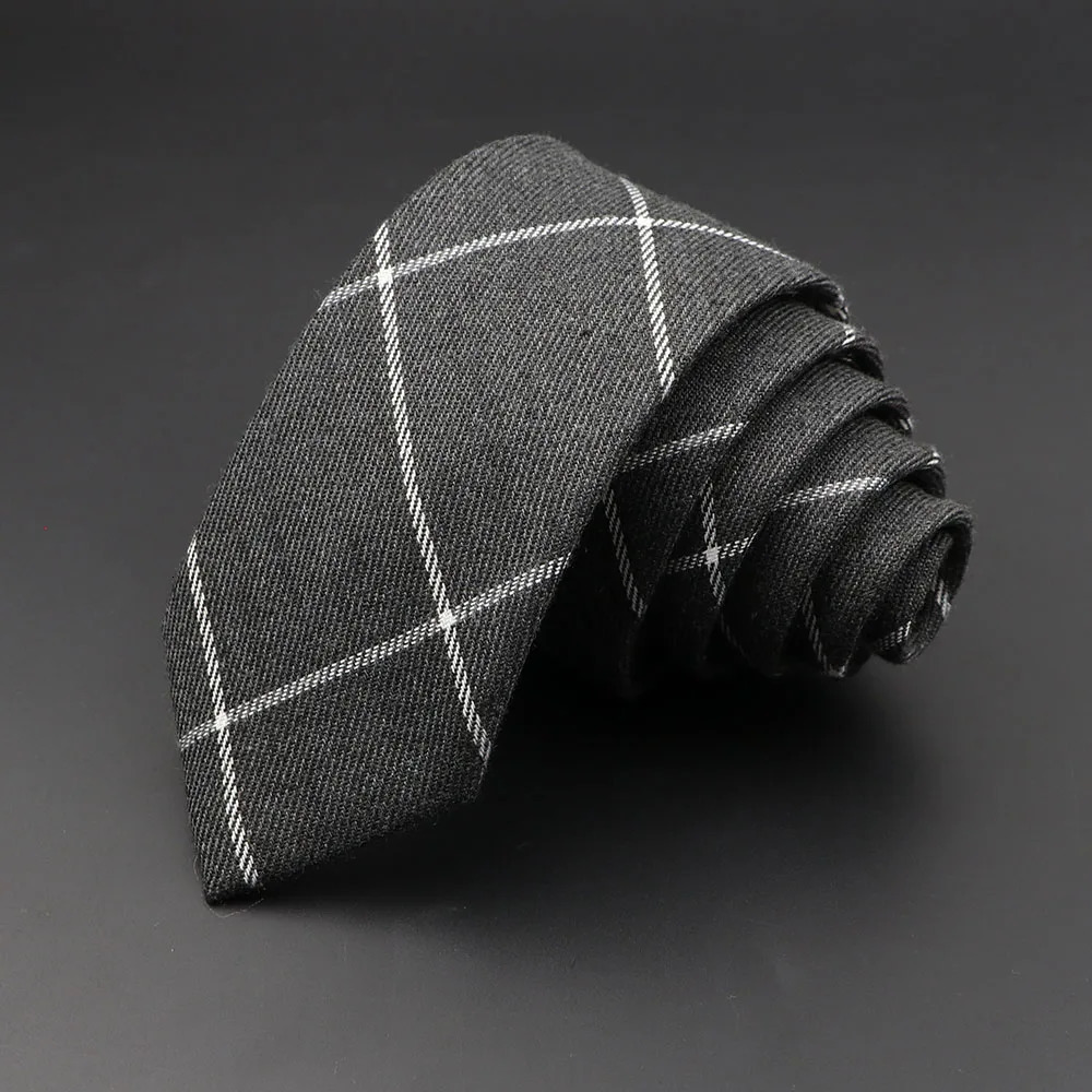 Mens Ties 6cm Classic Cotton Handmade Skinny Grey Plaid Neckties Striped Narrow Collar Slim Cashmere Casual Tie Accessories Gift 250906