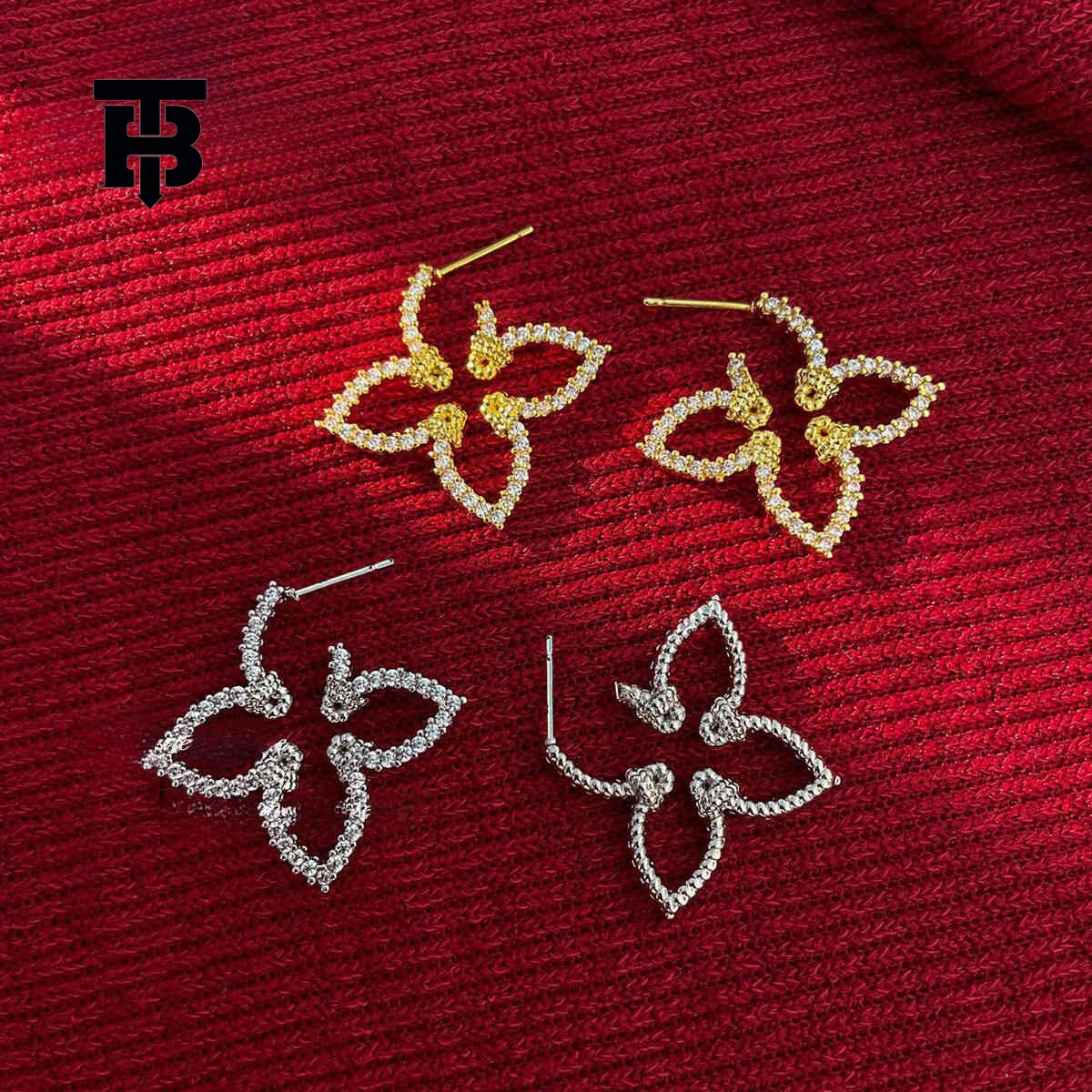 TB BHULAMTE Accessories Geometric Full Diamond Earrings Luxury Fashion High-end Ear Clips Elegant Multifunctional Exquisite Designer Clover Women'