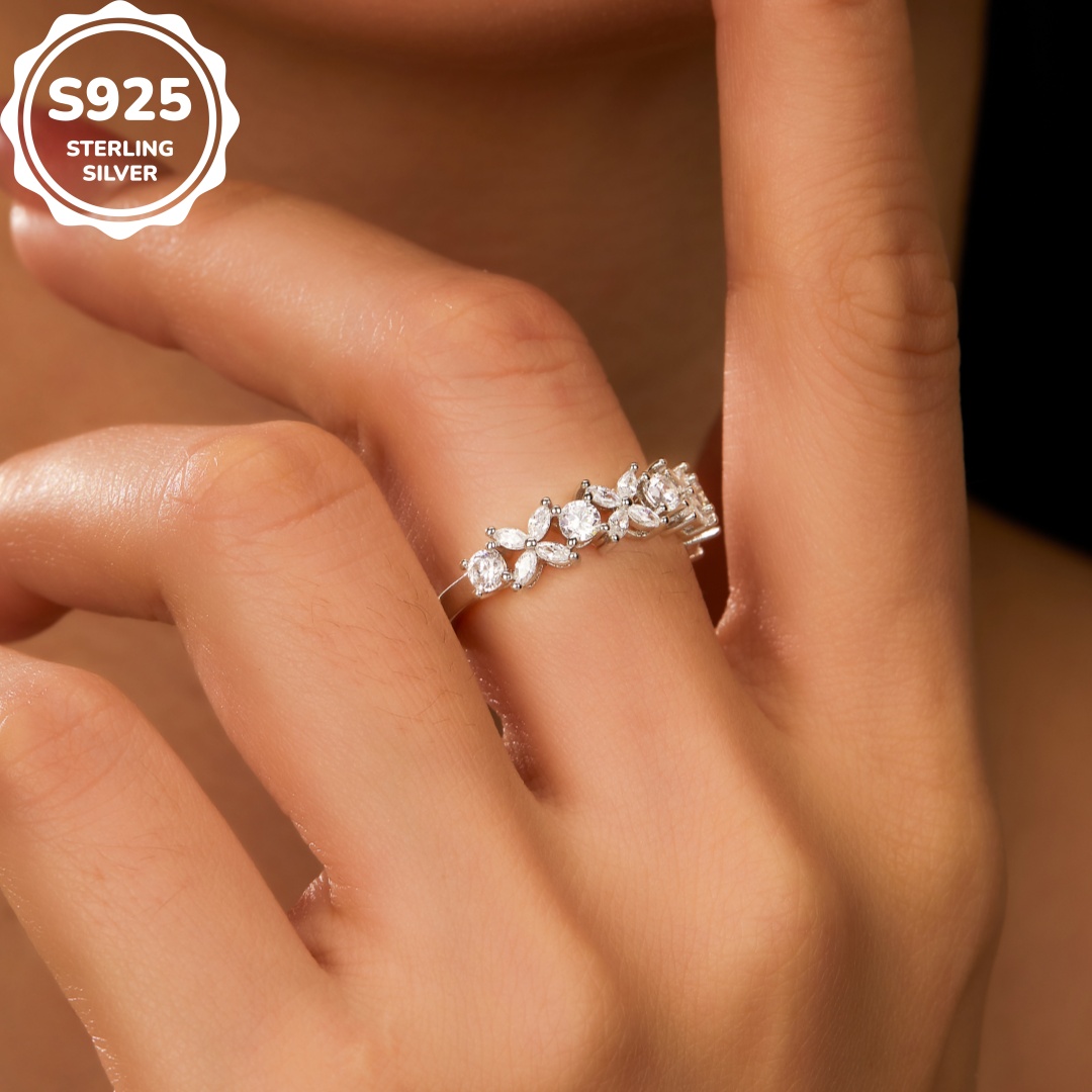 MT Elegant four -leaf Wedding Ring 925 Sterling Silver Rhodium-plated Cubic Zirconia Ring, Women's Jewelry, Dropshipping Available, Free Fast Shi