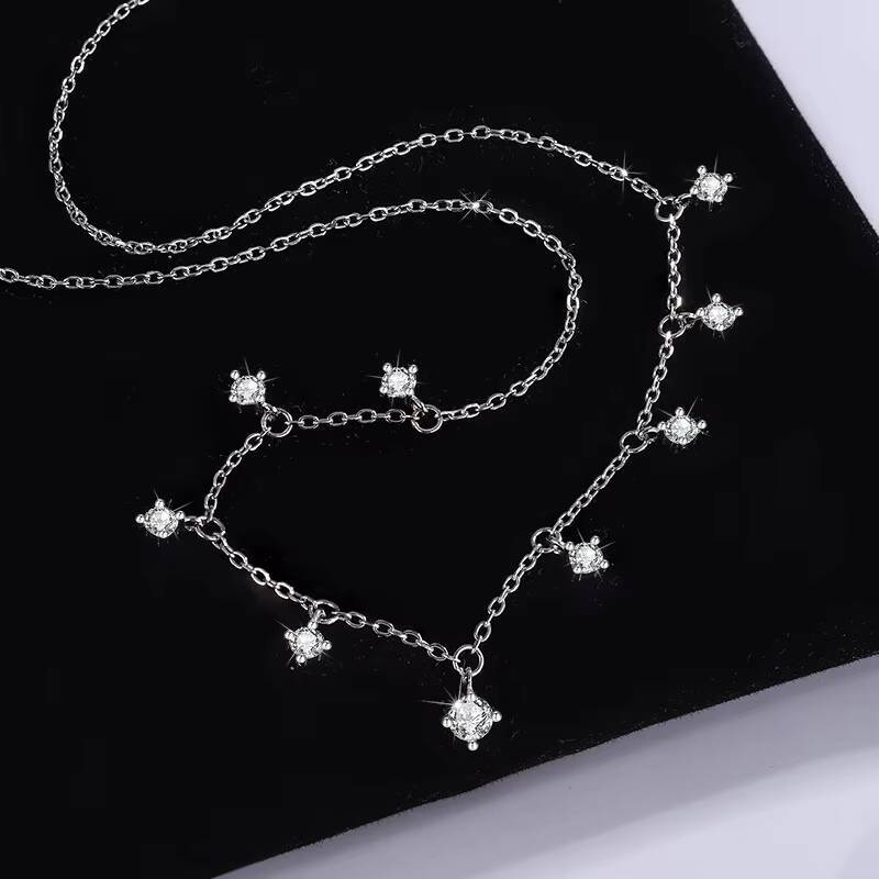 S925 Sterling Silver Moissanite Necklace Retro Senior Sense Bright Star Collarbone Chain for Girlfriend Birthday Gift