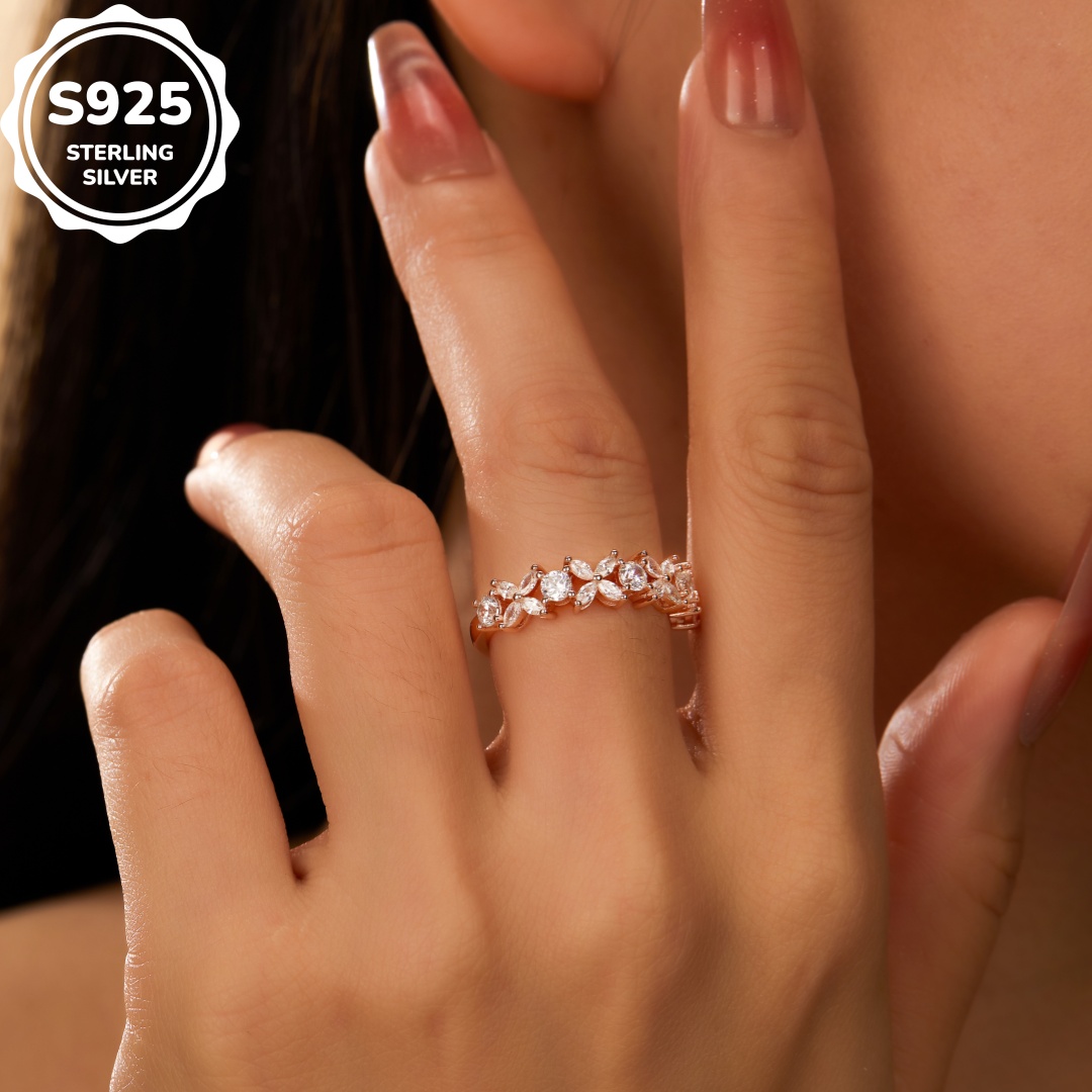 MT Elegant four -leaf Wedding Ring 925 Sterling Silver Rhodium-plated Cubic Zirconia Ring, Women's Jewelry, Dropshipping Available, Free Fast Shi