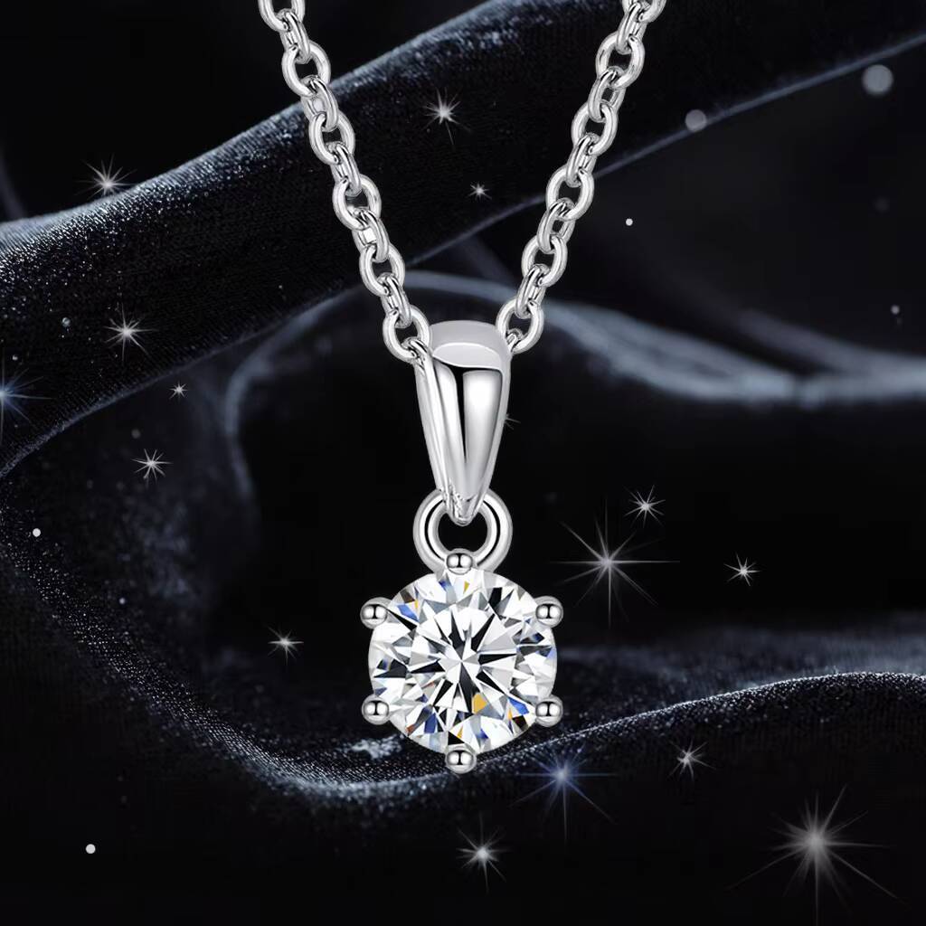 S925 Sterling Silver Classic Six Claw Vvs D Color 3CT Moissanite Pendant Necklace for Women Gift