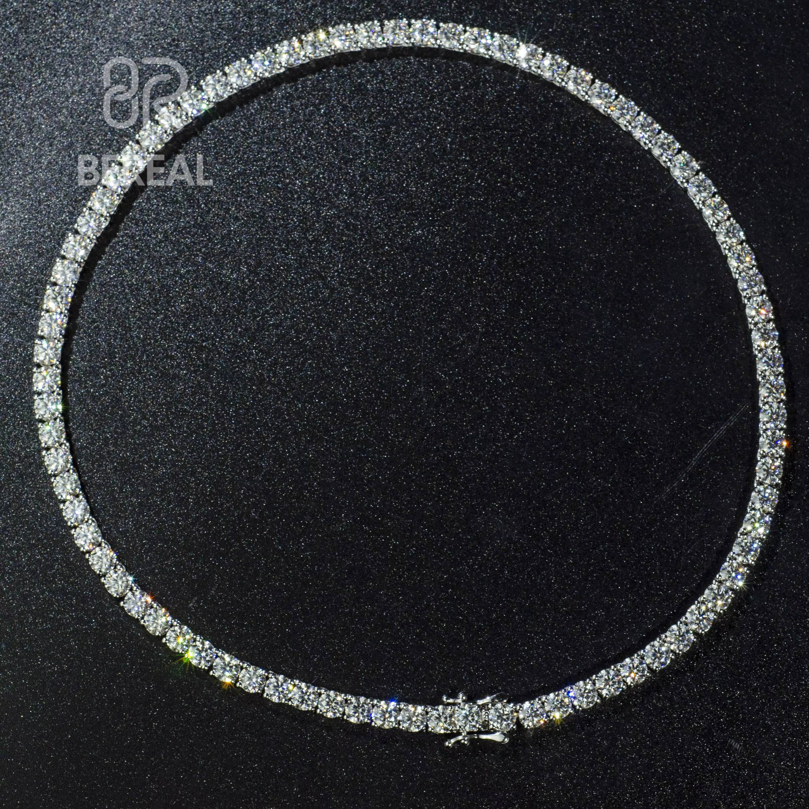 Hip Hop Style Moissanite Tennis Chain Bracelet Necklace in VVS Quality with 3MM Round Brilliant Cut Diamonds