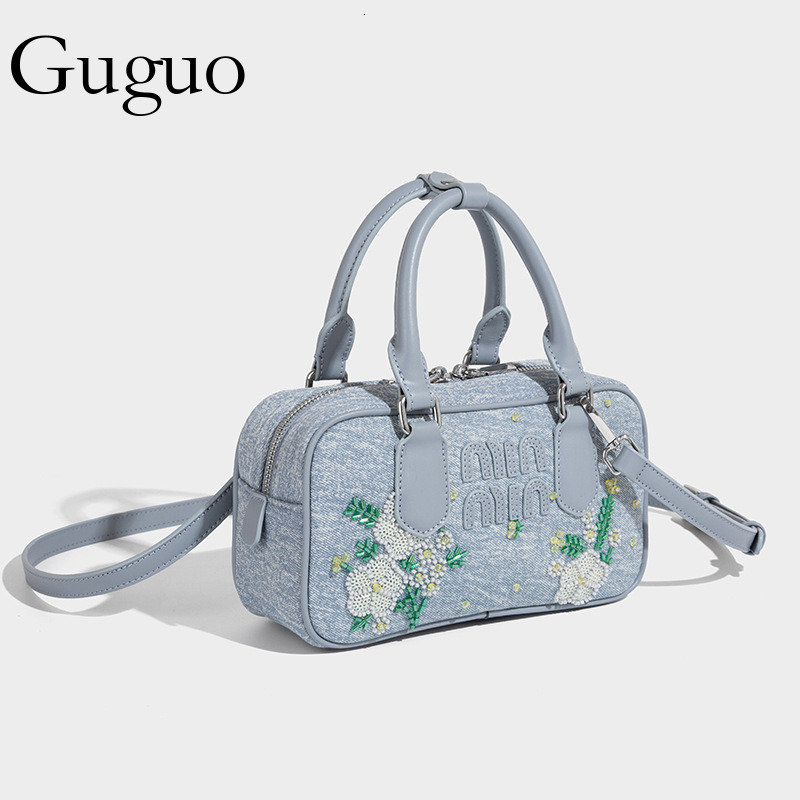 Guguo Free Shipping Designer Shopping Trendy Embroidered Denim Tote For Women 2025 New Handbag Fashionable High-end Shoulder Crossbody Bag