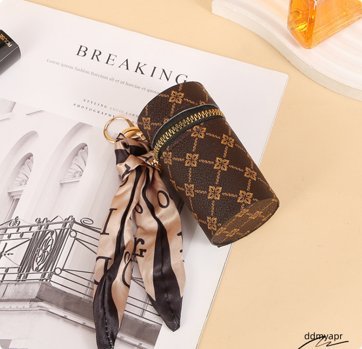 Key Rings Mini Bag Pendant Leather Coin Purses Keychains Lipstick Pouch With Silk Scarf Holder Car Keyrings Portable For Women Girls