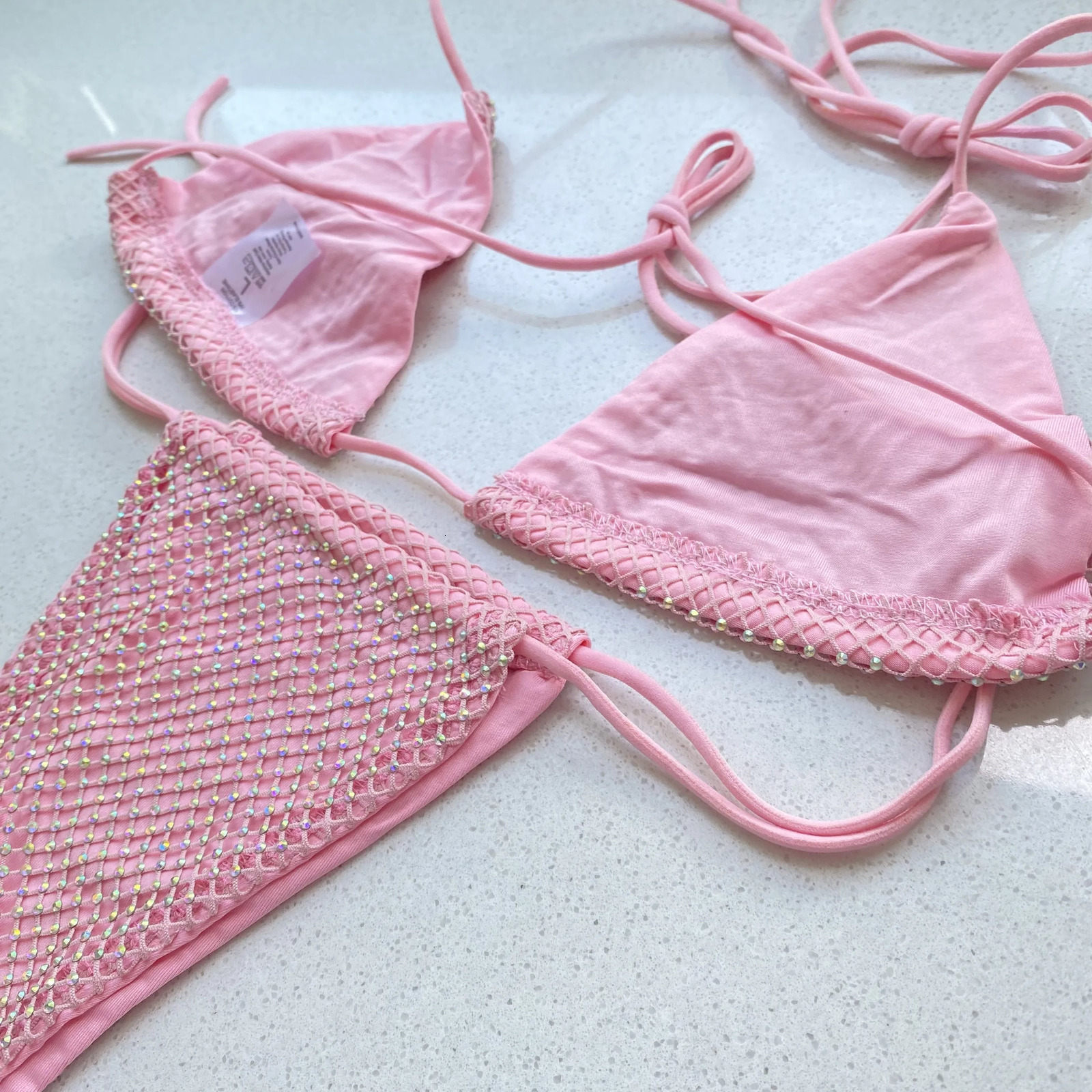 Women s Sexy Bikini Set Swimwear Bling Rhinestone Sliver Crystal Diamond Swimsuit Halter Push Up Bandage Beachwear 250906