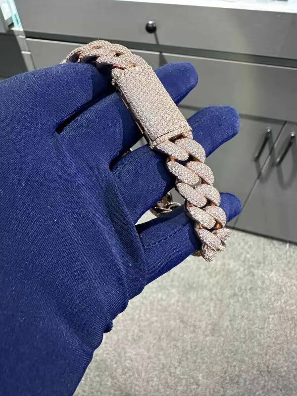 Hot Selling Highend Popular VVS Moissanite 925 Sterling Silver Bracelet 16MM 8inch Plated with Rose Gold