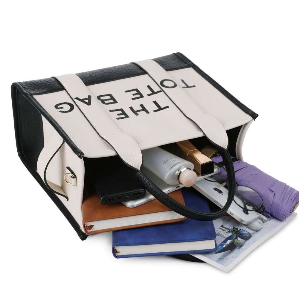 Two-tone PU Letter Tote Fashion Versatile Women's Shoulder Crossbody Bag Outdoor Handbag